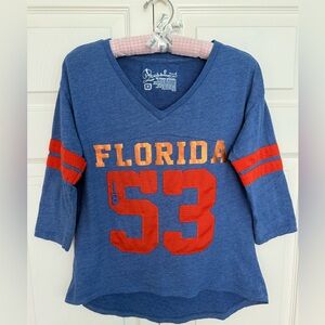 Florida GATORS Blue V-Neck 3/4 Sleeve T-Shirt by Pressbox-Size M